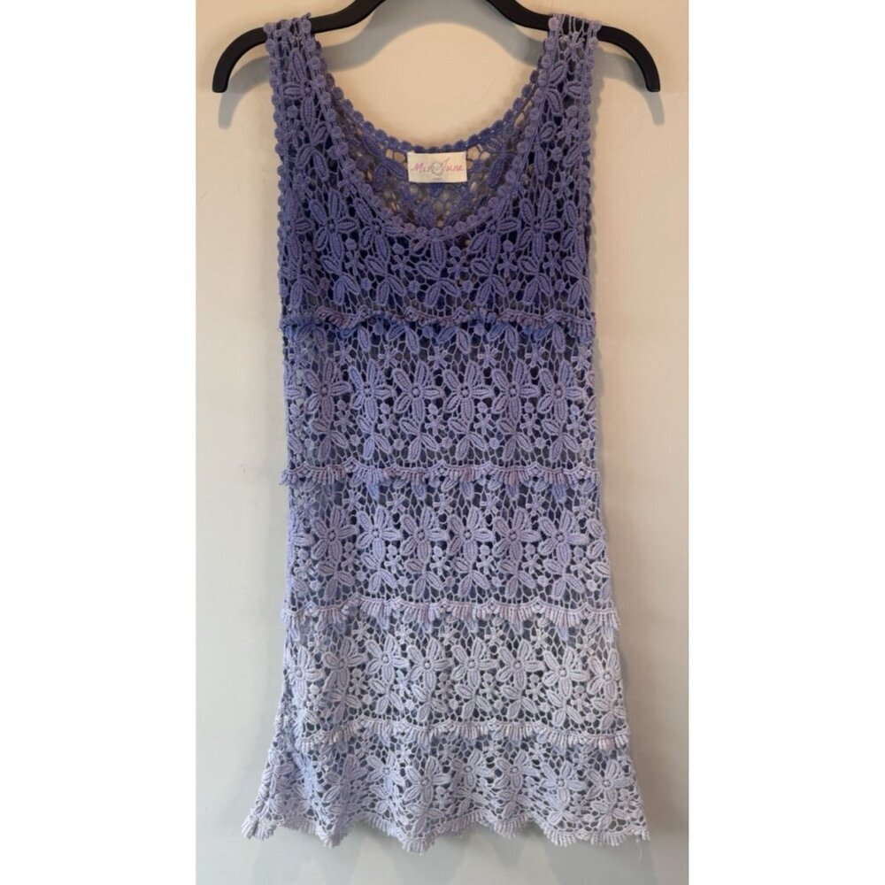 Miss June Paris Sleeveless Purple Ombre Floral Crochet Mini Dress Beach Vacation